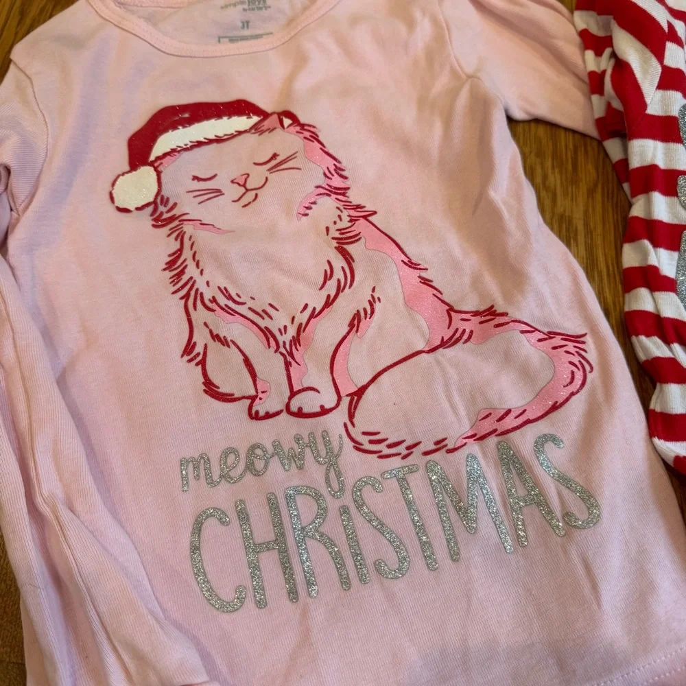 Carter’s Simple Joys Lot 3t PJ set Pink and Red Striped Kids Pajamas, used good